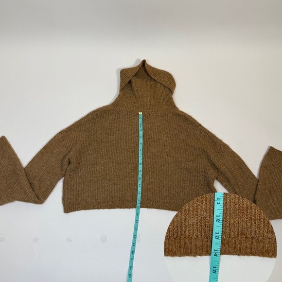 Brown‎ Ribbed Knit Turtleneck Cropped Sweater Long Sleeve Casual Chic - Picture 9 of 11